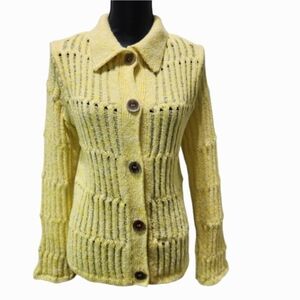 RIVER ISLAND Pastel Yellow Button-up 3D Knit Sweater Cardigan (M)